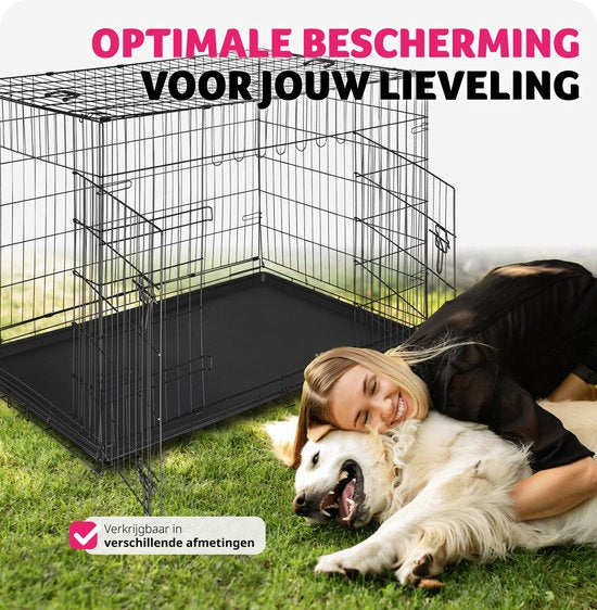 tectake® Hondenkooi - Hondenhekbox - Hondenkennel - Opvouwbare hondenbox - Stabiele transportbox voor honden en puppy’s - Voor kofferbak, auto, camping en thuis - 121,5 x 75,5 x 80,5 cm