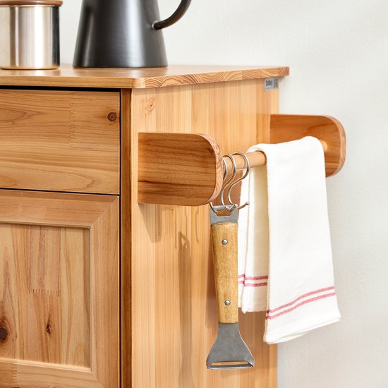 SoBuy Keukentrolley met Lades en Wijnrek, Keukenmeubel op Wieltjes met Werkblad, Compact Kookeiland, Natuurlijke kleur, 66×38×86 cm - FKW45-N