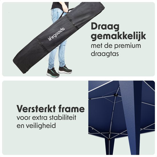 LifeGoods Partytent - Paviljoen - Easy Up - Opvouwbaar - Waterdicht - Met Draagtas - 300 x 300 cm – Blauw