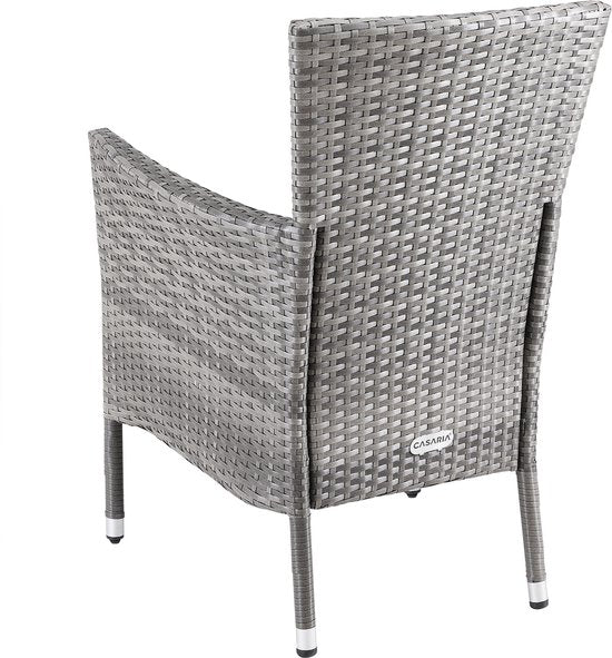 Casaria Polyrattan Tuinstoel - 2 Stuks Stapelbaar & Kussens - Grijs