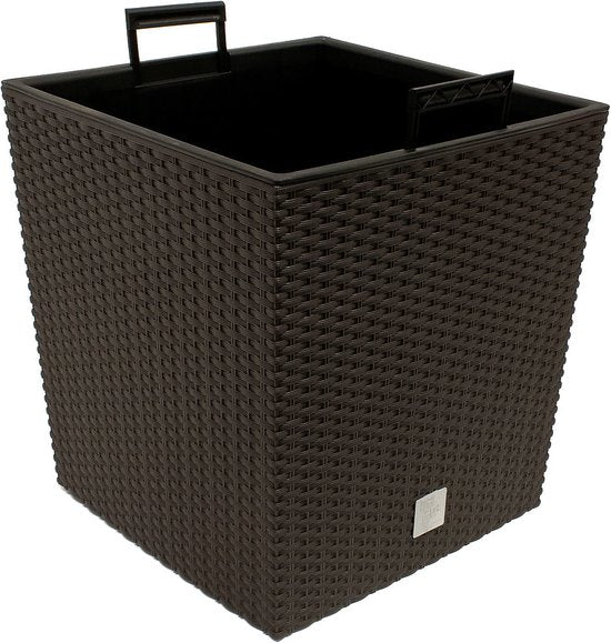 Prosperplast Bloempot/plantenpot Rato - rotan look - met binnenpot - bruin - 40 x 40 x 41 cm - kunststof