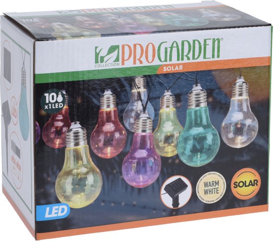 Buiten feestverlichting solar met 10 gekleurde lampjes 2 meter lichtsnoer - Buitenverlichting zonne-energie- LED lampjes