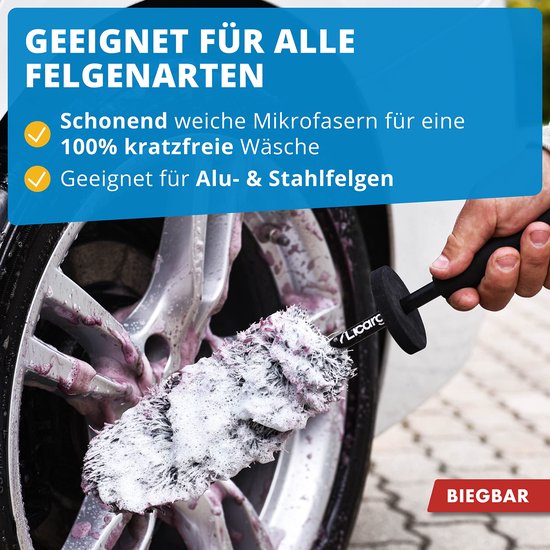 LICARGO® buigzame microvezel velgenborstel - Flexibele borstelkop voor moeilijk bereikbare plekken - Microvezel velgenborstel voor aluminium velgen - Auto velgenborstel - Flexibele velgenreinigingsborstel