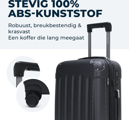 Pathsail® Handbagage Koffer 40L x 55CM - ABS - Lichtgewicht Trolley - Incl. TSA slot & Spinner wielen - Zwart