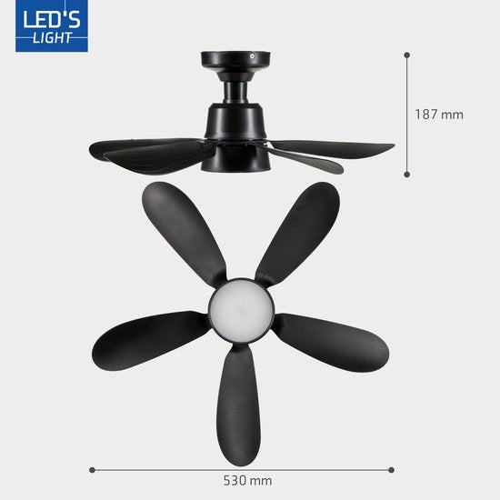 LED's Light - Zwarte plafondventilator met lamp - Ø 53 cm - Instelbare lichtkleur - 25W 1100 LM 3000K/6500K - Plafondlampen met Ventilator & Lamp
