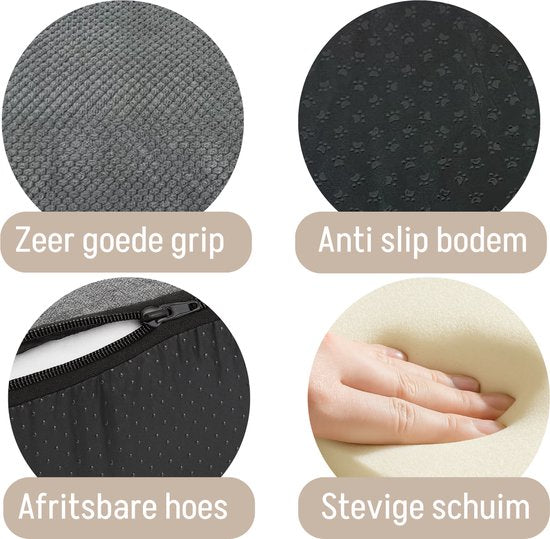 By Cee Cee – Hondentrap Kai – 40 x 57 x 40 cm – Voorzien Van Zelfherstellend Schuim En Anti-Slip Onderkant En Afritsbare Hoes – Voor Bank Of Bed – Bruin En Beige Textiel