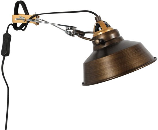 Bronzen wandlamp Nove 1320BR met E27 fitting, 190 cm snoer en schakelaar, industrieel design, van merk Mexlite, gemaakt van metaal en kunststof