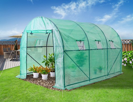 Gardebruk Kweekkas 7m² - Roldeur & 6 Ramen 350x200x200cm Groen