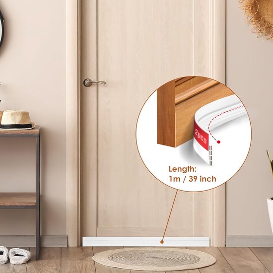 Tochtstrip - Aanpasbare Tochtstopper - Zelfklevende Deurafdichting - 2-pack-Tochtstrip Voor Deuren - Hoge veerkracht- Tochtwerende Deurveger - Isolatie - Ongediertebestrijding - Voor Geluidsisolatie En Weerbestendigheid - Wit - 100 Cm x 5 Cm