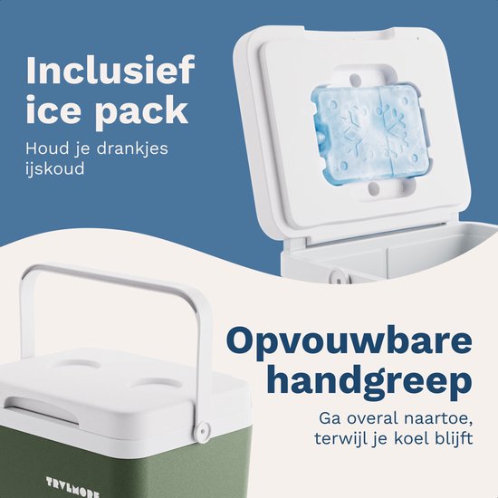 TRVLMORE Koelbox 14L - Frigobox - Inclusief Koelelement - Koelbox Klein - Groen