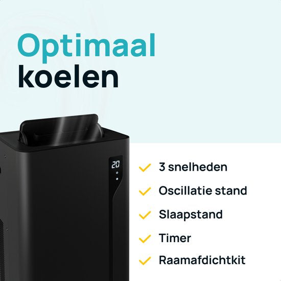 MOA Mobiele Airco - 12.000 BTU - Met Afstandbediening - Tot 35m² - Airconditioner met Ontvochtigingsfunctie - Raamafdichtingskit - Zwart