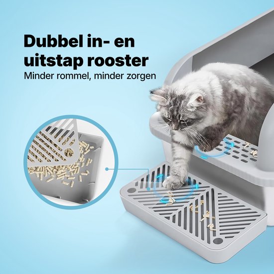 Jake and Jacky RVS Kattenbak - Kattentoilet Roestvrijstaal - Open Kattenbak - Incl. Kattenbakschep met Houder en Gritopvang Opstapje - 60x40x30cm