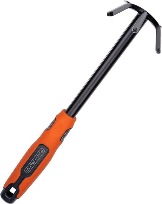 BLACK+DECKER Dubbele Schoffel - 3 Pinnen en Hak - 30 CM - Ergonomisch Handvat - Zwart/ Oranje