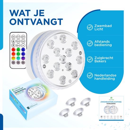 AyeKids Zwembad Verlichting – Onderwater Lamp – Jacuzzi – LED – Waterproof – Afstandsbediening – 16 kleuren