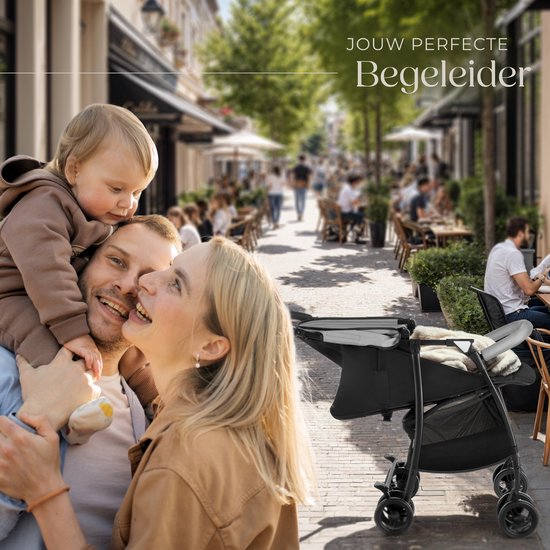 tectake® Buggy - Kinderwagen - Inklapbaar, 5-Puntsgordel, Verstelbare rugleuning en beensteun - Met rem, lichtlopende wielen - Praktische opbergmand - Zwart/grijs