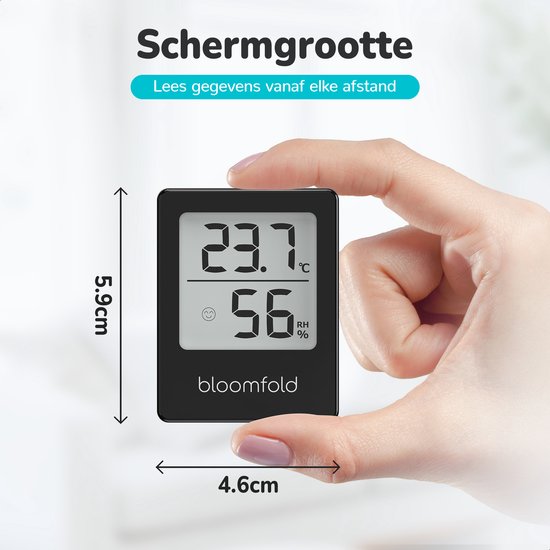 Bloomfold Hygrometer - Luchtvochtigheidsmeter - Digitaal Weerstation - Vochtigheidsmeter - Thermometer voor Binnen - Inclusief batterij