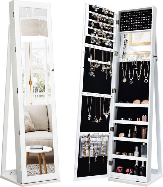 Coast Sieradenkast met Spiegel - MDF - 37 x 38 x 157 cm - Wit