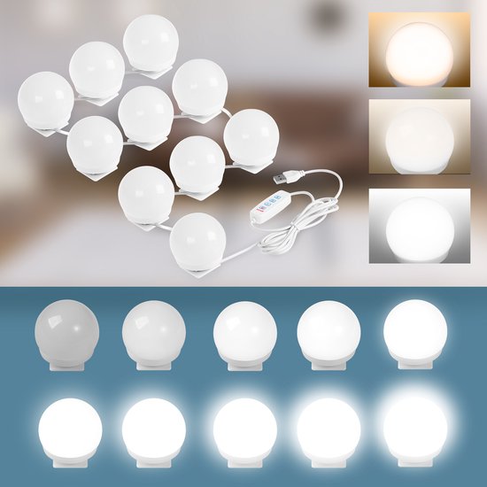 Casaria Make up tafel Jocelyn - Lade Spiegel LED 3 Planken 140x110 - Wit