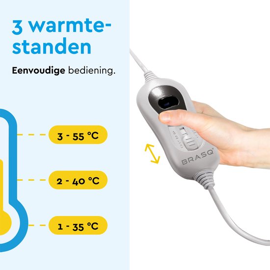 BRASQ Elektrische Onderdeken 150x80 cm – 1 Persoons - Warmtedeken - 3 Warmtestanden - Timer & Afstandsbediening – 60W Energiebesparend Verwarmingsdeken
