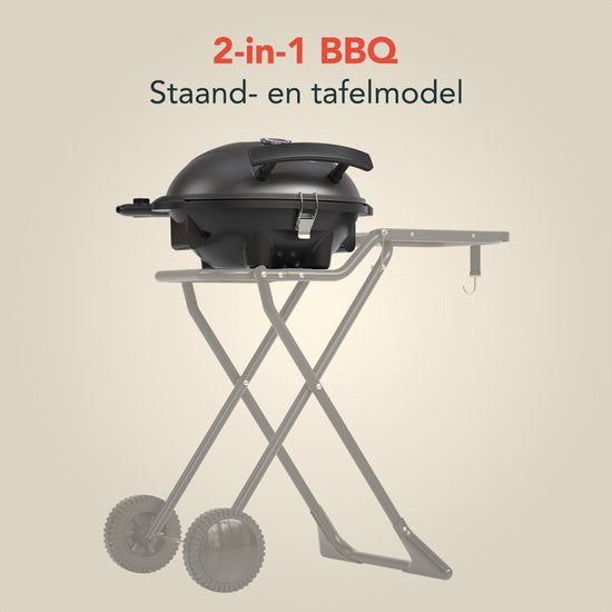 KitchenBrothers Elektrische BBQ - Opvouwbaar - Barbecue met Wielen - Anti-aanbaklaag - Zijtafel - tot 250°C - 2400W - Zwart