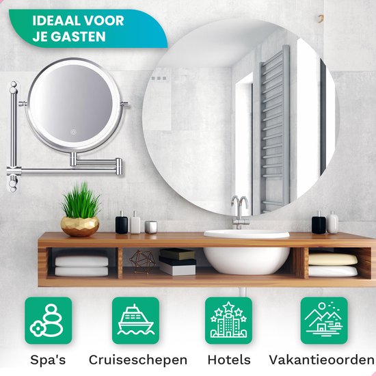 Mirlux Make Up Spiegel met Led Verlichting - Oplaadbaar - 7X Vergroting - Vergrootspiegel met Licht - Scheerspiegel - Badkamerspiegel - Chroom