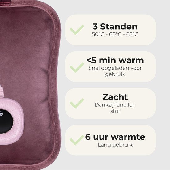 STAUS&BACH Bellune - Elektrische kruik met hoes - Warmwaterkruik met 3 warmtestanden (50°C tot 65°C) - 2 tot 10 uur Warm - Warmtekruik voor baby - Buikverwarmer, nekverwarmer en rugverwarmer - Menstruatie warmteband - Bordeaux rood