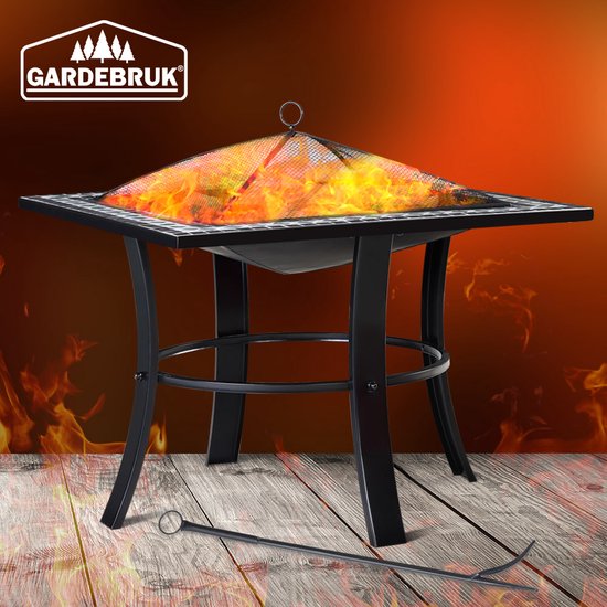 Gardebruk Vuurkorf Mozaïek Runedak – Incl. Vuurrooster & Pook – Zwart