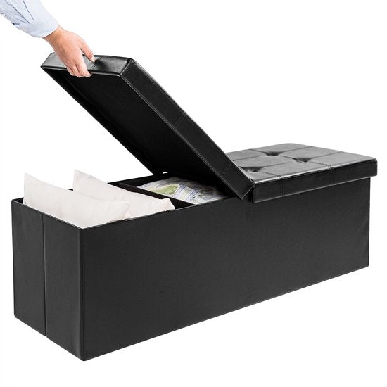 Casaria Zitbank met Opbergruimte - 115x40x40cm 131L Kunstleer – Zwart