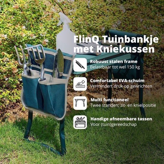 FlinQ Opvouwbaar Kniebankje - Kniekussen/Zitkussen EVA-schuim -- Kniebeschermers voor o.a Stratenmarker/Klussen/Bouw/Tuinieren - Tuinier Kniebankje - Tuinkruk - Knielbankje Voor Tuinieren - Tot 150 KG - incl gereedschapstassjes