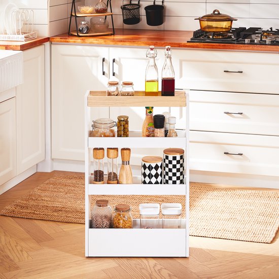 SoBuy NSR12-W Badkamerkastje - Wit Houten Opbergmeubel met Wieltjes