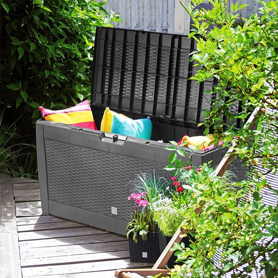 Opbergbox 310L UV-Bestendig Weerbestendig Wielen Tuinbox Rotan-look Antraciet