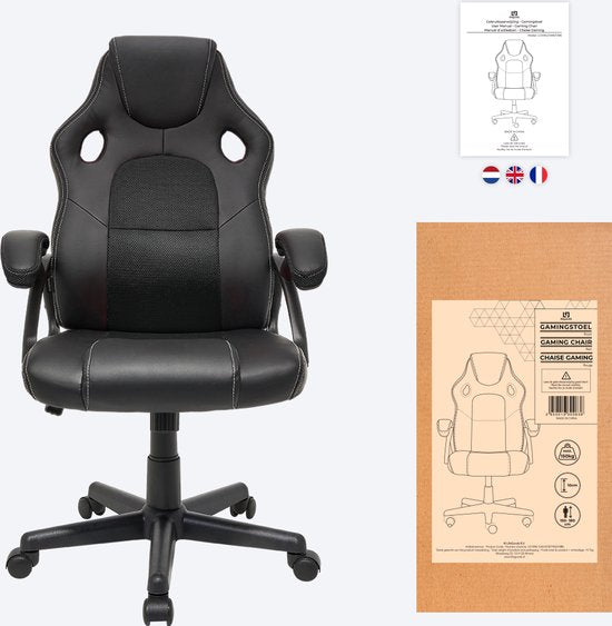 LifeGoods Gamestoel - Verstelbaar - Gaming stoel - Kunstleer - Zwart