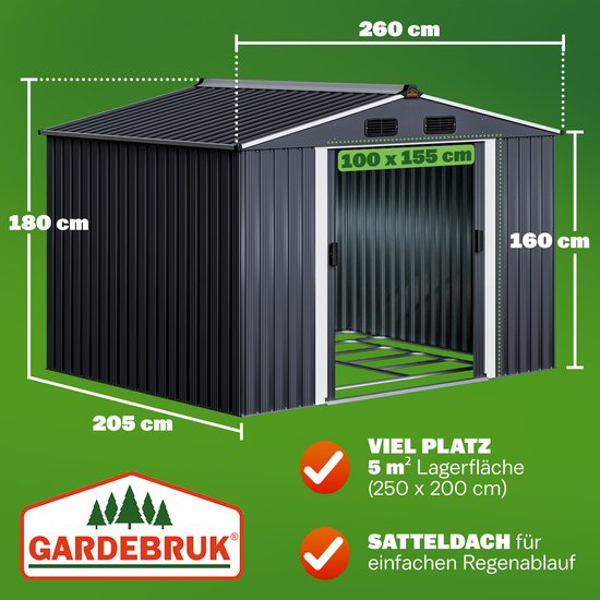 Gardebruk Tuinhuis - XXL Metaal - 260x205x180cm - Antraciet