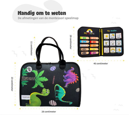 MontiPlay® Montessori Speelgoed - Sensorisch Speelgoed - Activiteitenbord - Busy Board - Montessori Activiteitenboek voor thuis - Educatief - Sensomotorisch Speelgoed- Dinosaurus Speelgoed
