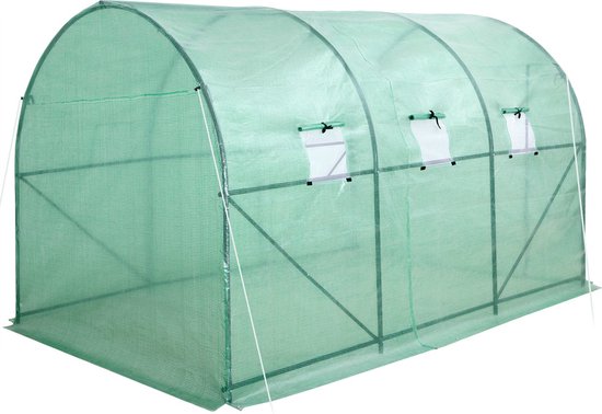 Gardebruk Kweekkas 7m² - Roldeur & 6 Ramen 350x200x200cm Groen