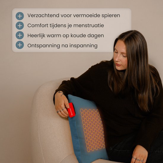 Auronic Warmtekussen - Classic - 45x45 - Draadloos - Oplaadbaar - Elektrisch kussen - Infrarood - Blauw