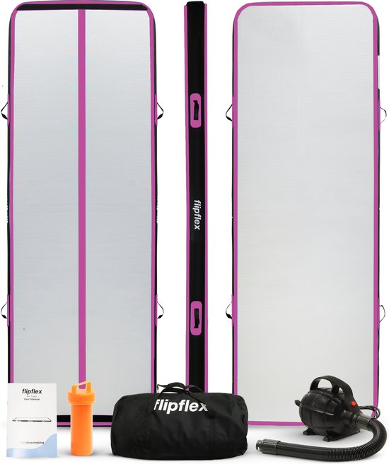 Flipflex Airtrack - Turnmat - 4 Meter - 20cm Dik - Gymnastiekmat - Inclusief 600W Miniblower - Met Luxe Draagtas - Turnen