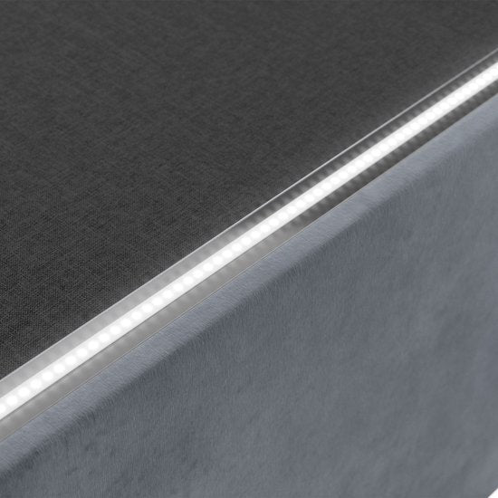 Juskys - Gestoffeerd Bed Nizza - 140 x 200 cm - Grijs & Fluweel - Met LED Verlichting & Bedlade - Modern Design - Inclusief Lattenbodem