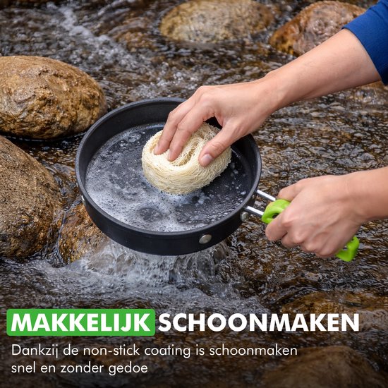 Travelhawk Camping kookgerei set - Pannenset - Aluminium - 8 delig - Camping Pannenset - Inclusief Spons, Spatel, Lepel, Kommen en Handige Draagtas
