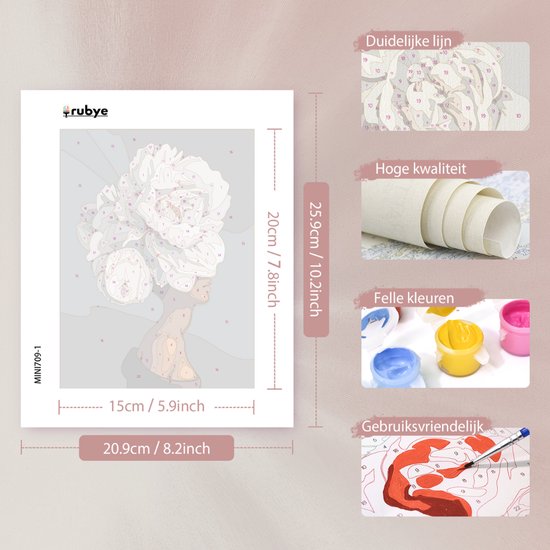 Rubye® Schilderen Op Nummer Volwassenen – Bloemenhoofd – Inclusief Verf en Penselen – Canvas Schildersdoek - Kleuren op Nummer - Dubbele Set - 15x20cm