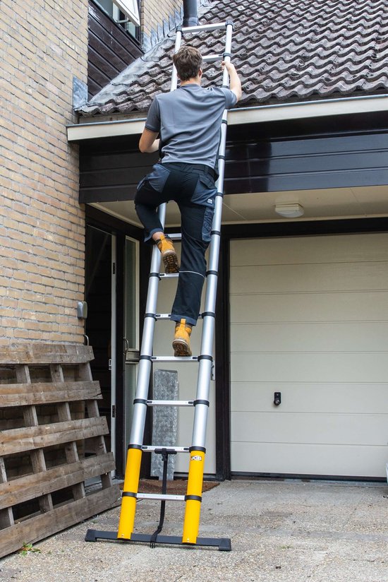 JCB by Batavia Telescoopladder Limited Edition – Voorzien Van Soft-Close Systeem En Hoekindicator En Antislip Sporten – Voor Professionals En Doe-het-zelvers – Zilver Aluminium – 83 – 327 x 83,5 x 8 cm