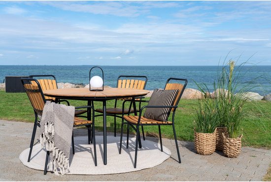 House Nordic - Cleveland - Set van 4 Stijlvolle Tuinstoelen - 64 x 64 x 91 cm - Teak Hout & Metaal - Natuurlijk / Zwart