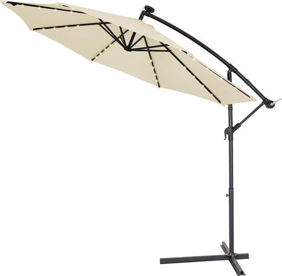 Kingsleeve Zweefparasol - Parasolvoet LED-verlichting 330cm - Crème
