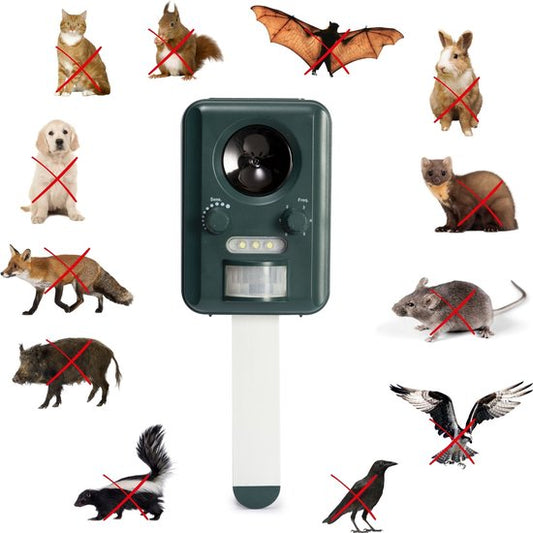 Perel Ultrasone ongedierteverjager op zonne-energie, outdoor, afweermiddel tegen muizen, ratten, insecten, katten, marters, vogels, vossen, kattenschrik, marterverjager, oplaadbaar via usb, tot 65m²