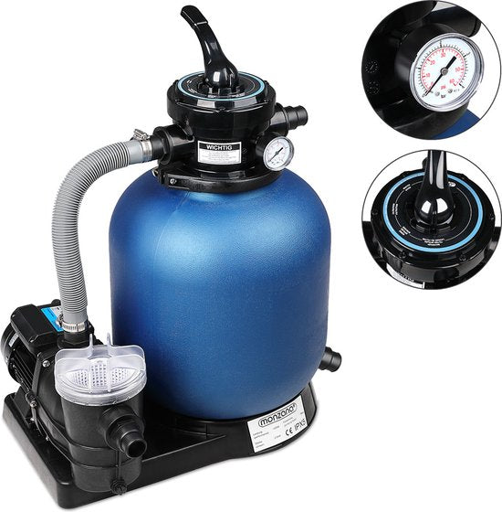 Monzana Zandfiltersysteem - 10.200 l/u 7-weg Klep Systeem - Blauw