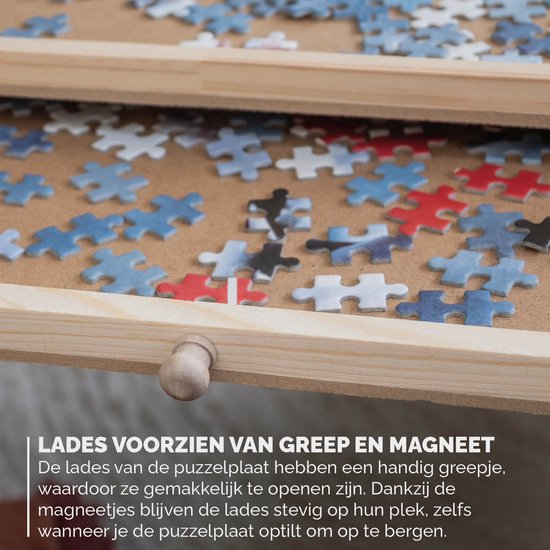 BR-2217 Puzzelplaat voor 1500 Puzzelstukjes met 6 Lades – Puzzelbord met Opbergsysteem -– Puzzelmat van Hout – Puzzeltafel inclusief Afdekplaat