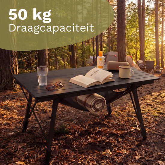 TRVLMORE Campingtafel Verstelbaar - 90x52x71cm - Inklapbare Tafel met Aluminium Frame - Lichtgewicht - Kampeertafel - Klaptafel - Zwart