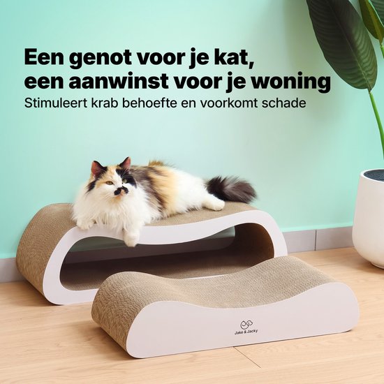 Jake en Jacky Krabkarton voor Katten 2 in 1 model - Krabpaal Karton - Krabplank - Krabmand - Krabmeubel - Kartonnen Krabmat - Kattenmand - Kattenbed - 71x24x21cm