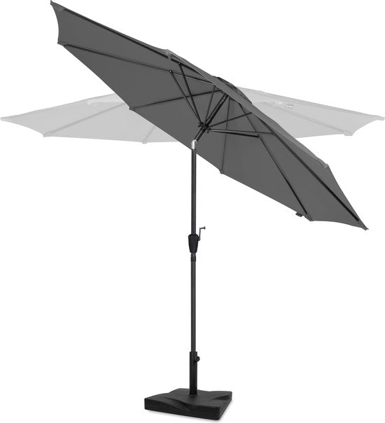 VONROC Premium Stokparasol Recanati Ø300cm – Incl. parasolvoet & beschermhoes - Ronde parasol - Kantelbaar – UV werend doek - Grijs