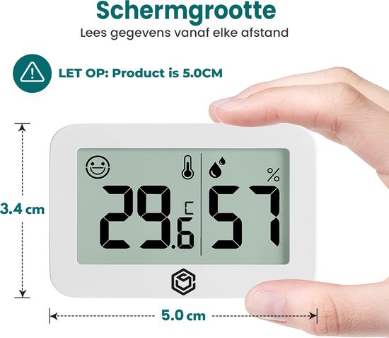 Ease Electronicz Hygrometer & Thermometer - Weerstation - Luchtvochtigheidsmeter - Thermometer Voor Binnen - Incl. Batterij en Plakstrip